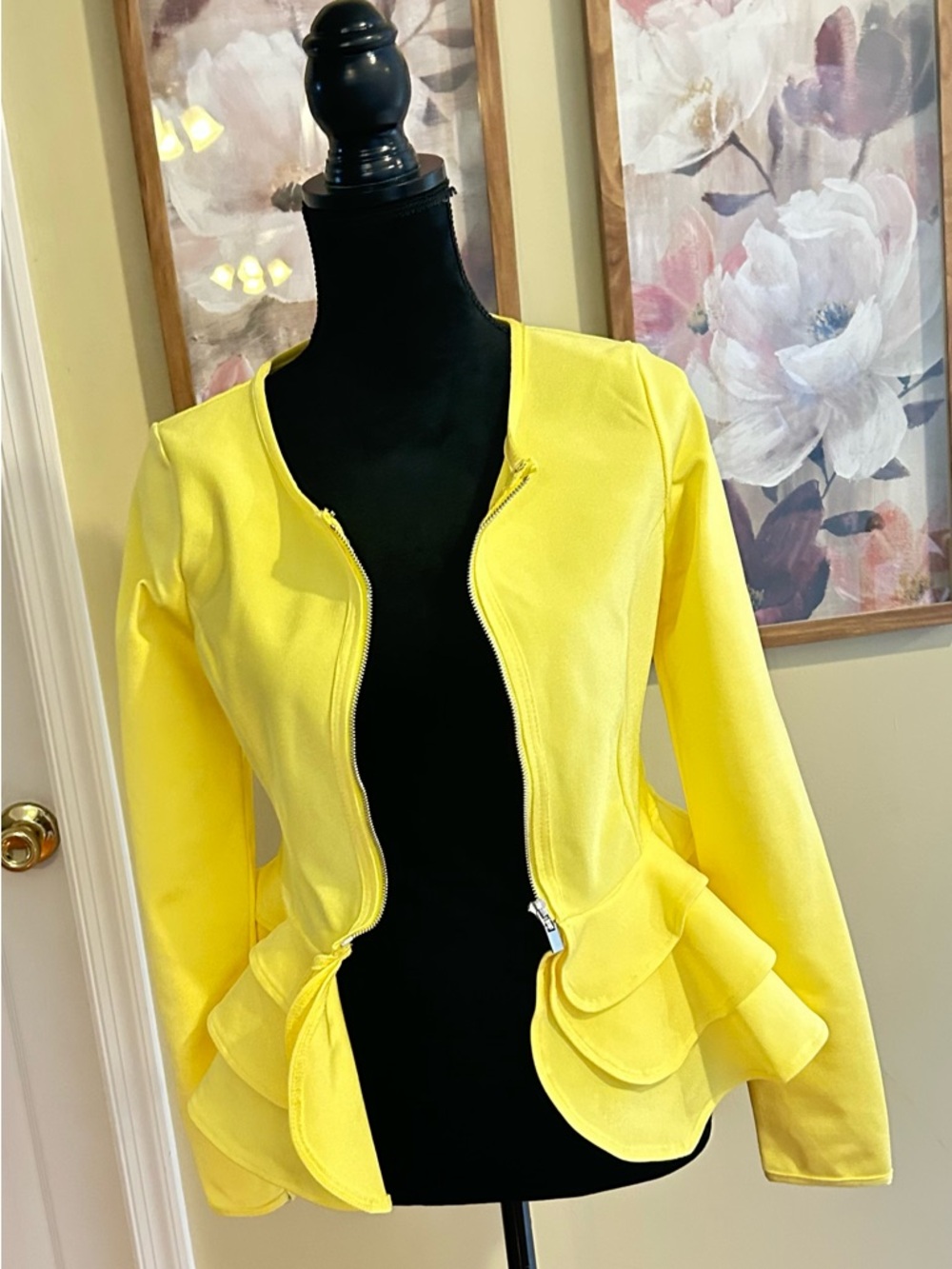 AKIRA Bright Yellow Peplum Zip Top - Picture 4 of 4